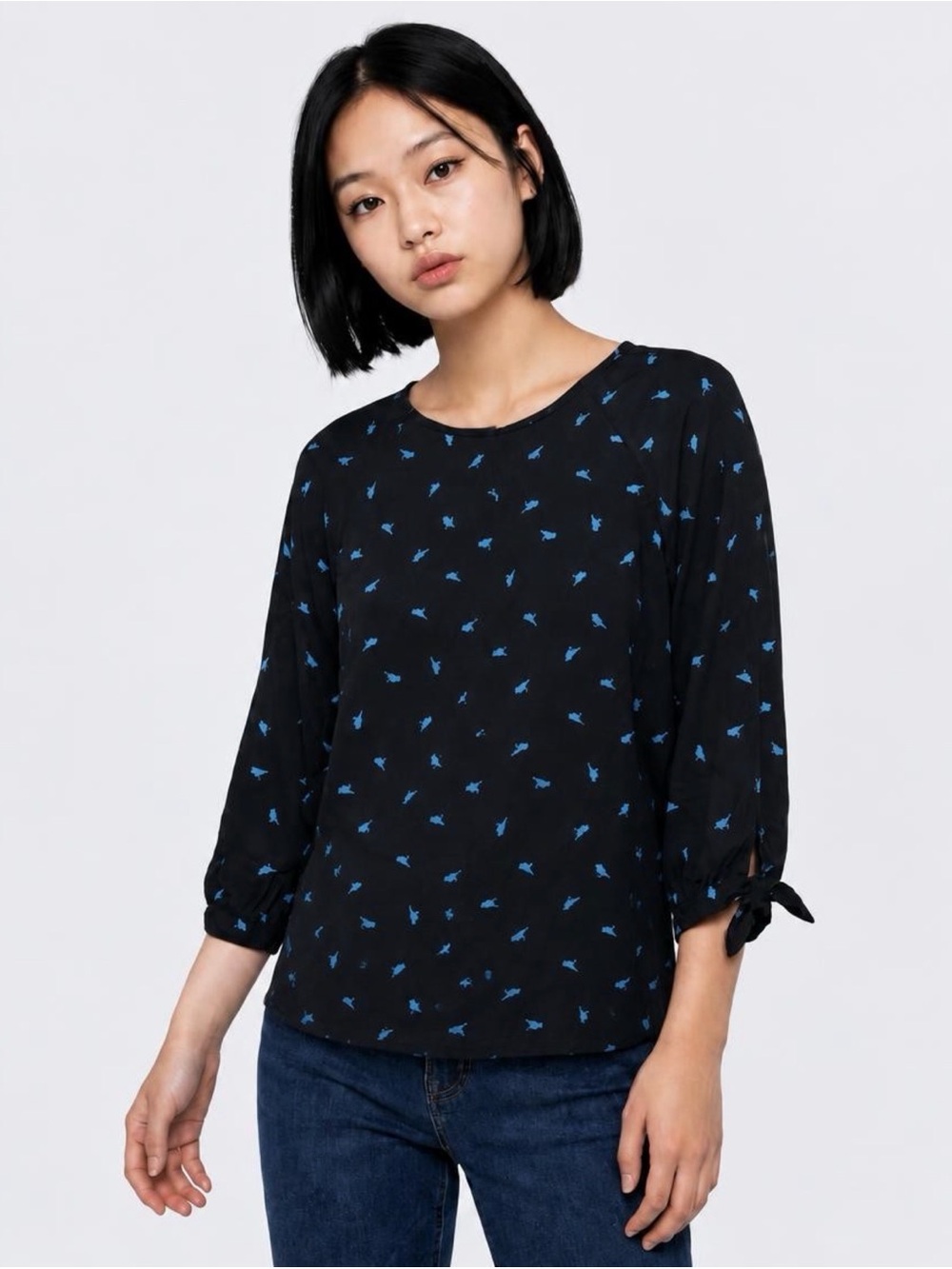 Papermoon Bird Print Tie Sleeve Blouse Size Medium from Stitch Fix